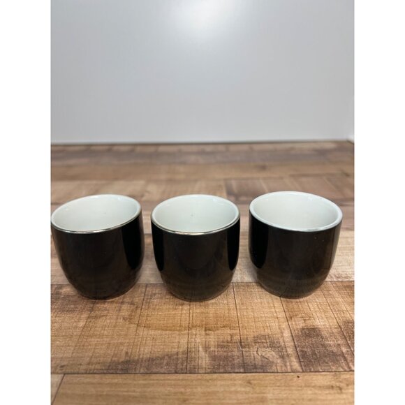 Set Of 3 D.L Japan Black Ceramic Teacups With Hand-Painted Floral & Peacock Desi - Picture 3 of 5